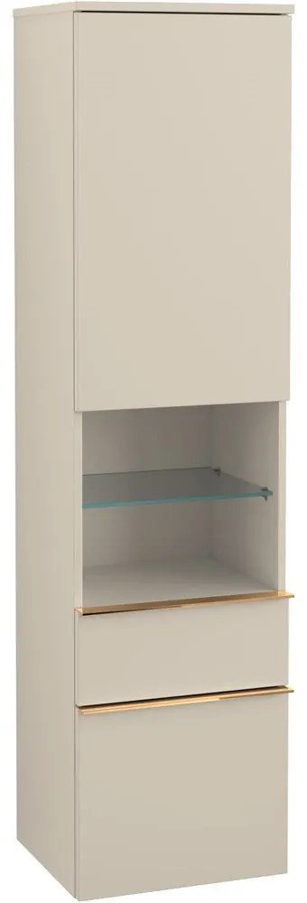 VILLEROY & BOCH Venticello závesná vysoká skrinka, 1 dvierka + 1 priehradka + 2 zásuvky, pánty vľavo, 404 x 372 x 1546 mm, Soft Grey, A95205VK
