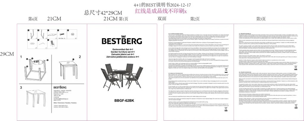Záhradný jedálenský set 4+1 BestBerg BBGF-62BK / čierna