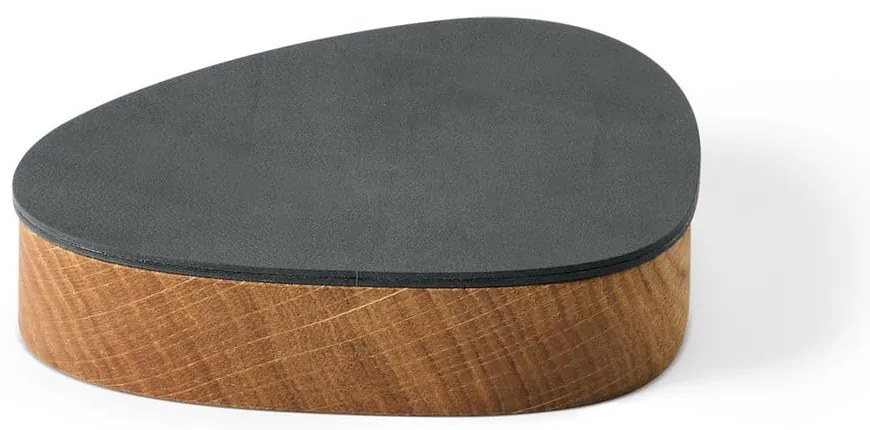 Antracitový/v prírodnej farbe drevený/z eko kože úložný box s vekom/dekoratívny 14x12,5x3,5 cm Curve Nupo – LIND DNA