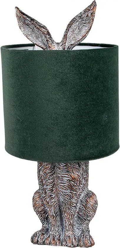 Šedá stolná lampa králik s tmavo zeleným tienidlom Rabbi - Ø 20*43 cm
