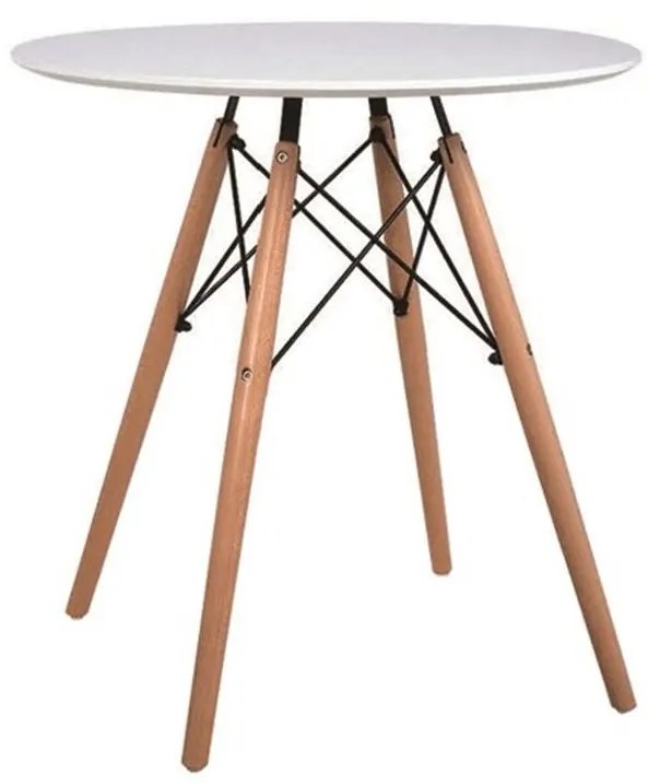 Jedálenský stôl, biela/buk, priemer 60 cm, GAMIN NEW 60