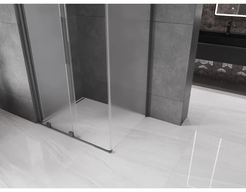 Mexen Velar, sprchový kút s posuvnými dverami 130 x 85 cm, 8mm sklo námraza, brúsený grafit, 871-130-085-31-95