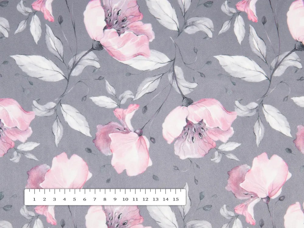 Biante Zamatový oválny obrus Tamara TMR-013 Ružové kvety na sivom 140x220 cm