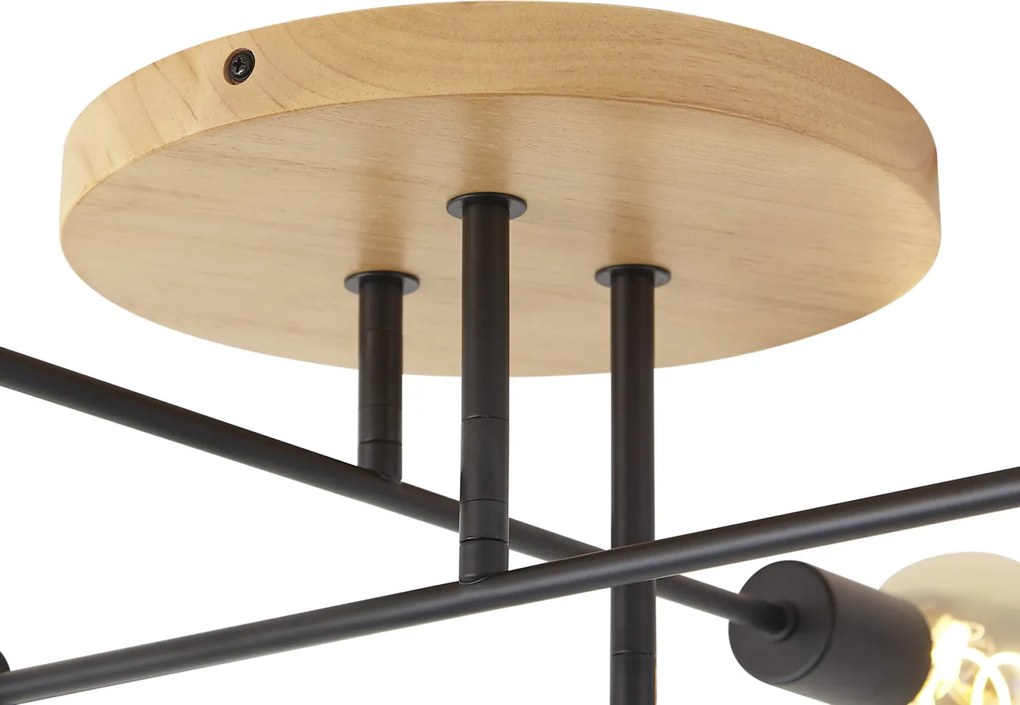 Art Deco stropné svietidlo čierne s drevom 6-svetiel - Sydney