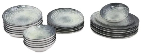 Jedálenská sada 24 ks zelená/čierna/porcelán