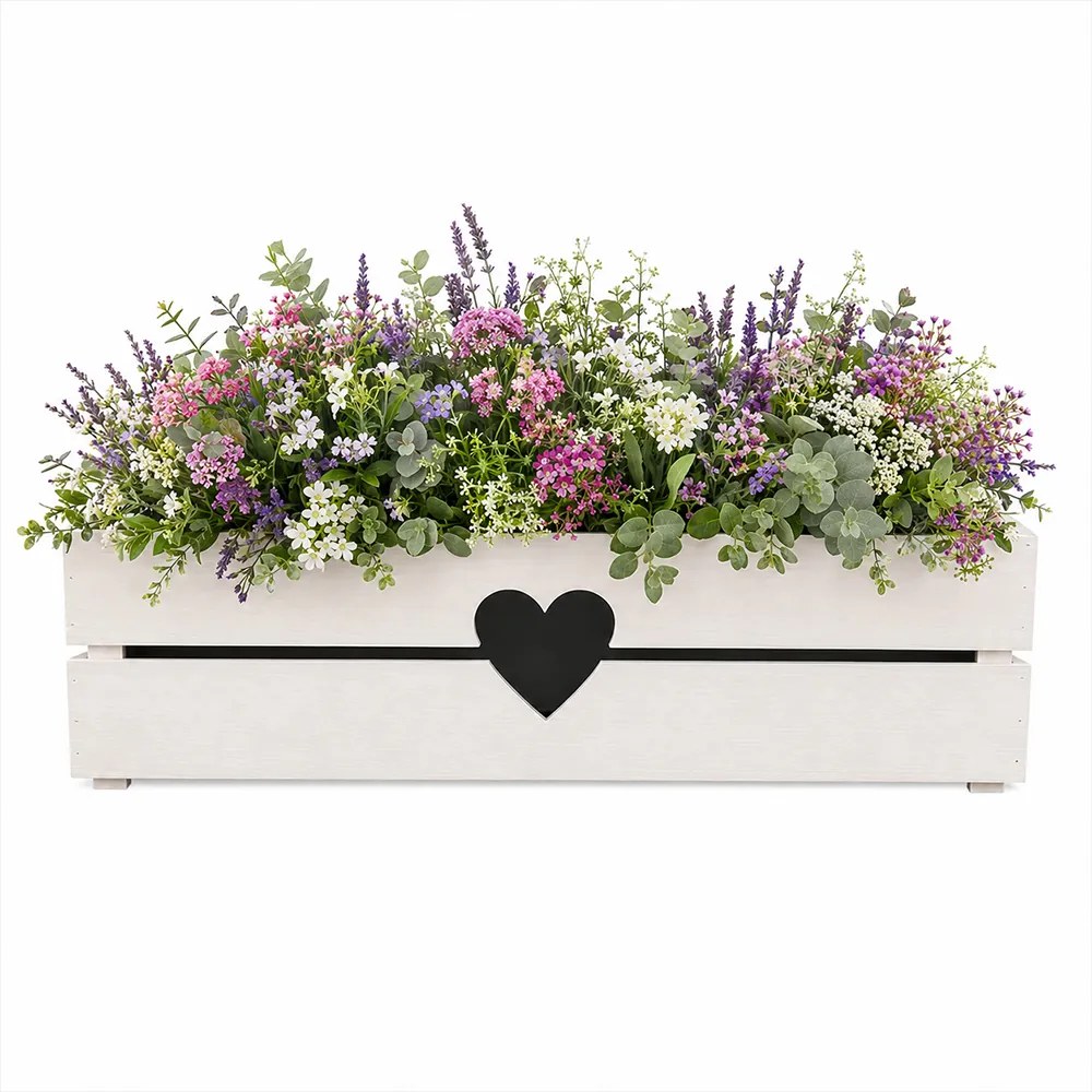 AMADEA Drevený obal na kvetináč so srdcom biely, 62x21,5x17cm Český výrobok