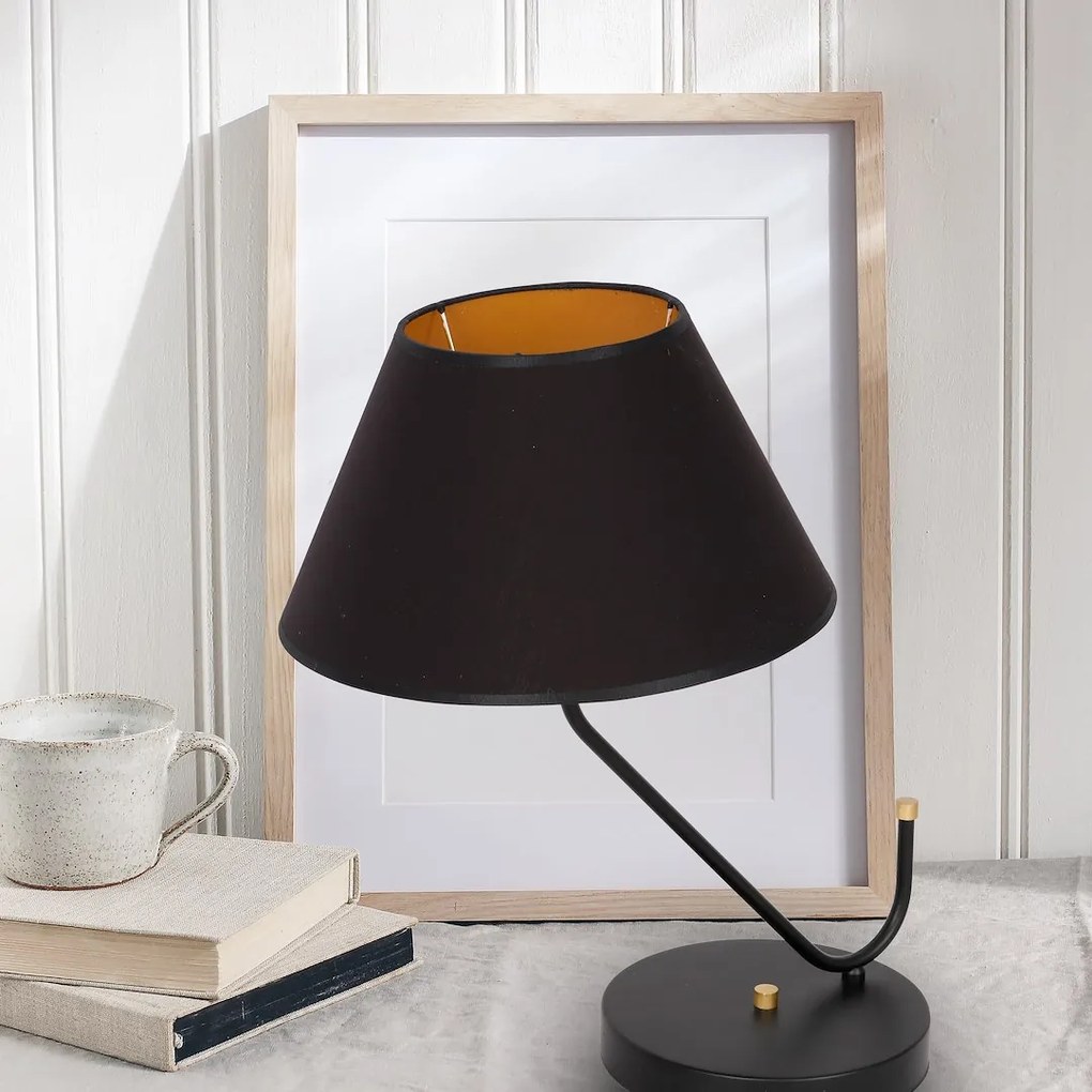 Stolná lampa Victoria, 1x čierne textilné tienidlo, b/g