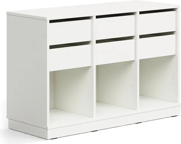 Úložná skrinka CASPER, 6 zásuviek, 3 priehradky, so soklom, biela