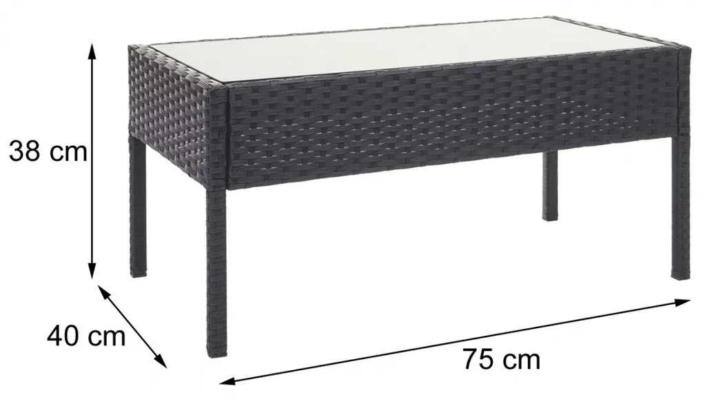 Záhradná súprava 2 kresiel, pohovky a stolíka HWC-F56 - čierna, krémové vankúše