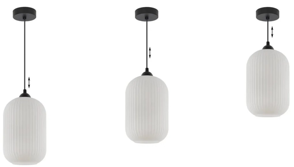 Závesné svietidlo Riffle 4, 1x biele sklenené tienidlo, b