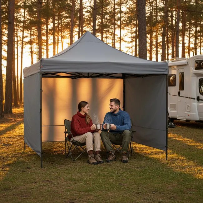 Nožnicový stan 3×3 m – záhradný pavilón pre veľtrhy, expresné akcie a catering, sivý Springos GP0003