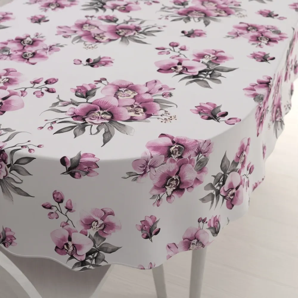 Biante Bavlnený oválny obrus Sandra SA-623 Lila orchidey na bielom 140x180 cm