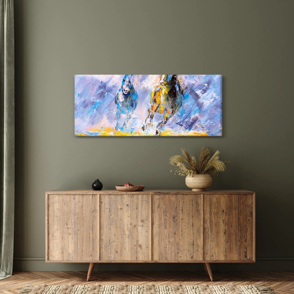 Obraz bežiacich koňov, olejomaľba (120x50 cm)