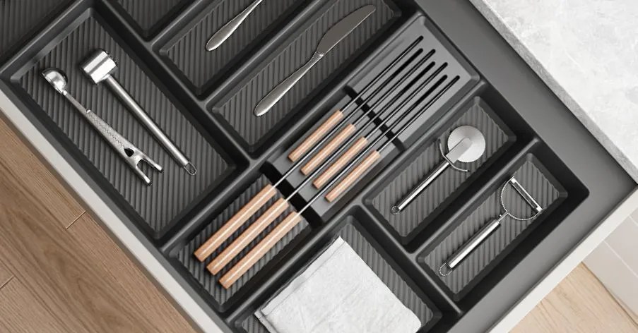 IN-DURO Držiak nožov, 10 priehradiek, plast antracit STRIPES - samostatne nepoužiteľný