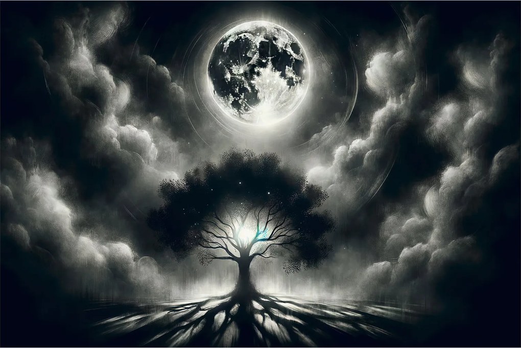 Obraz – Čiernobiely strom v splne (90x60 cm)
