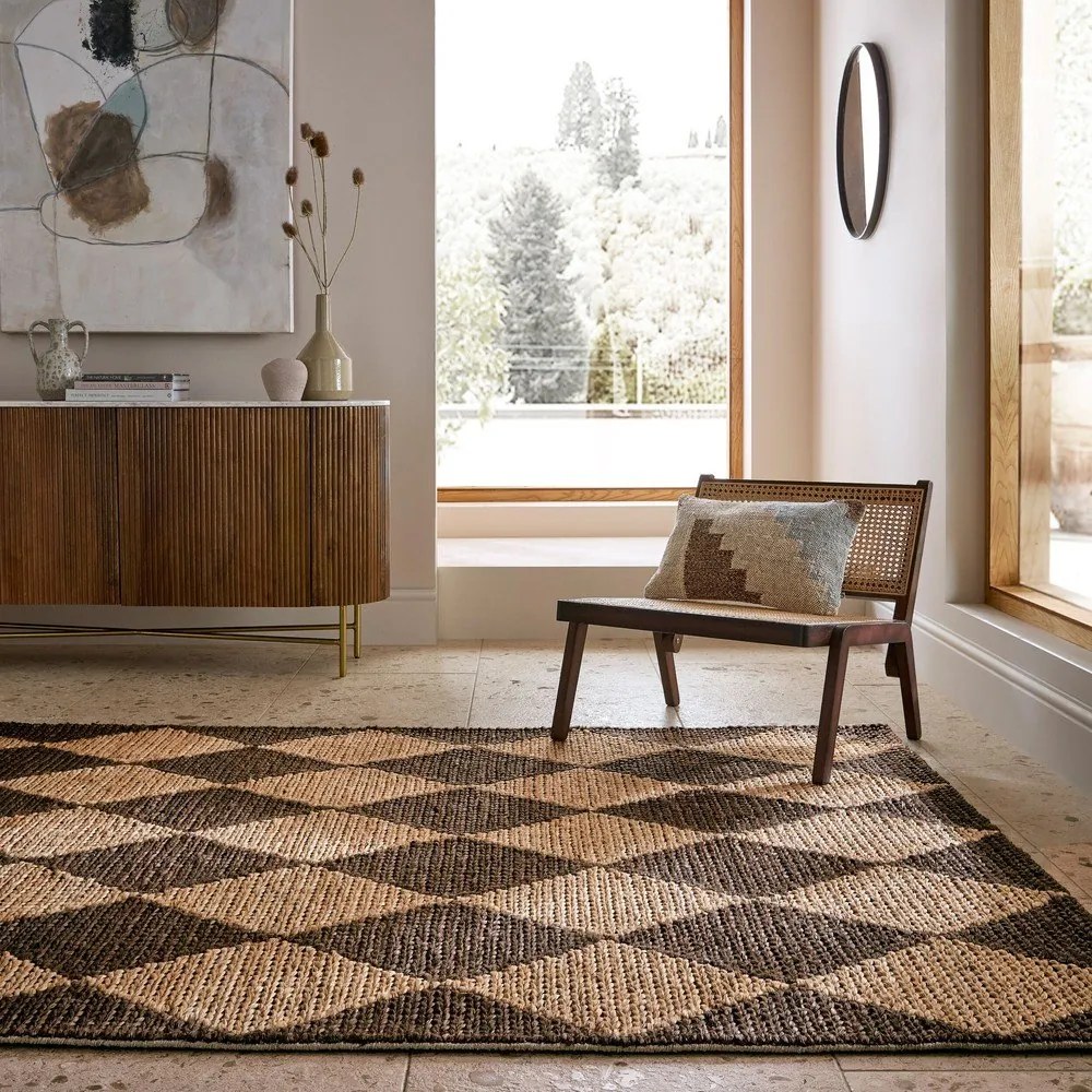 Hnedý/v prírodnej farbe ručne tkaný koberec s prímesou juty 120x170 cm Effie Diamond – Flair Rugs