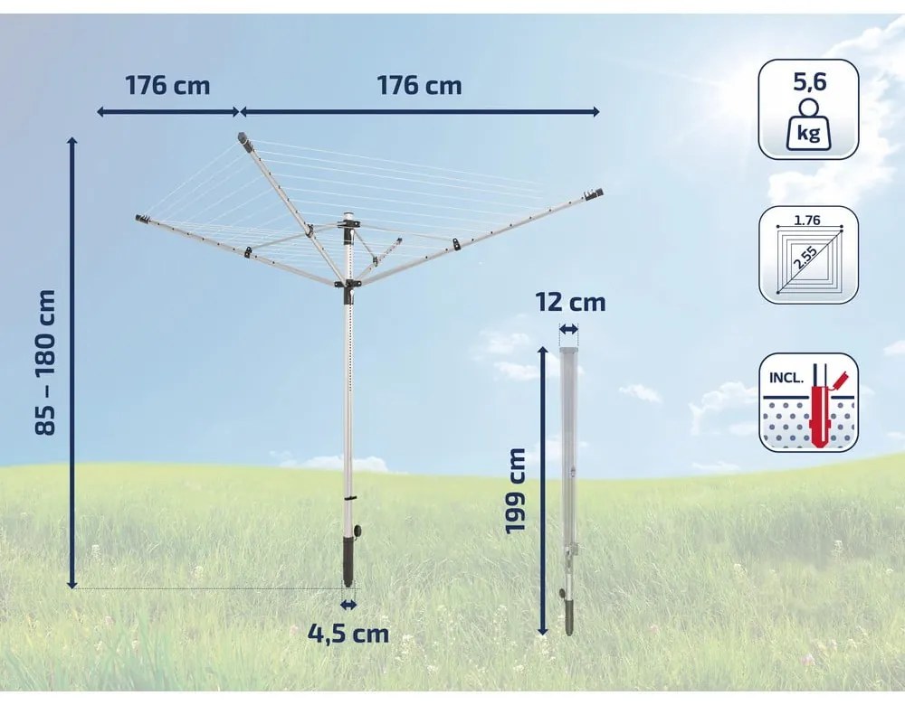 Vonkajší sušiak na bielizeň v striebornej farbe 50 m LinoLift 500 – LEIFHEIT