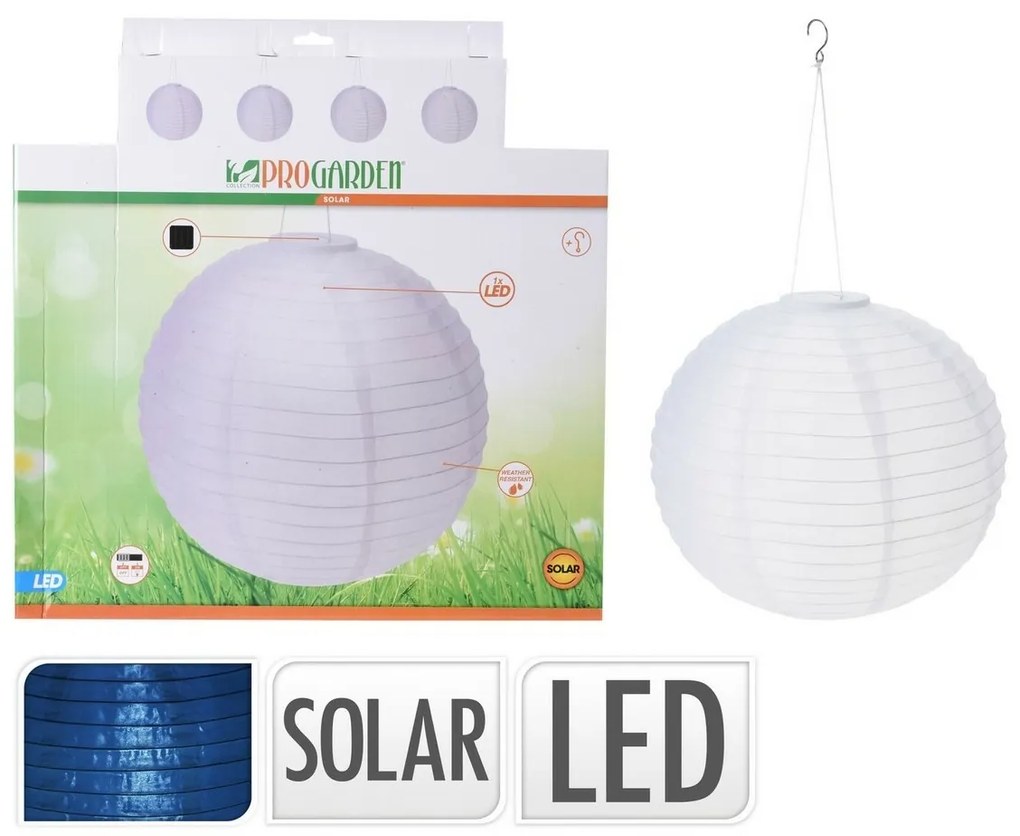 ProGarden Solárne závesné LED svietidlo Ball, pr. 40 cm, teplá biela