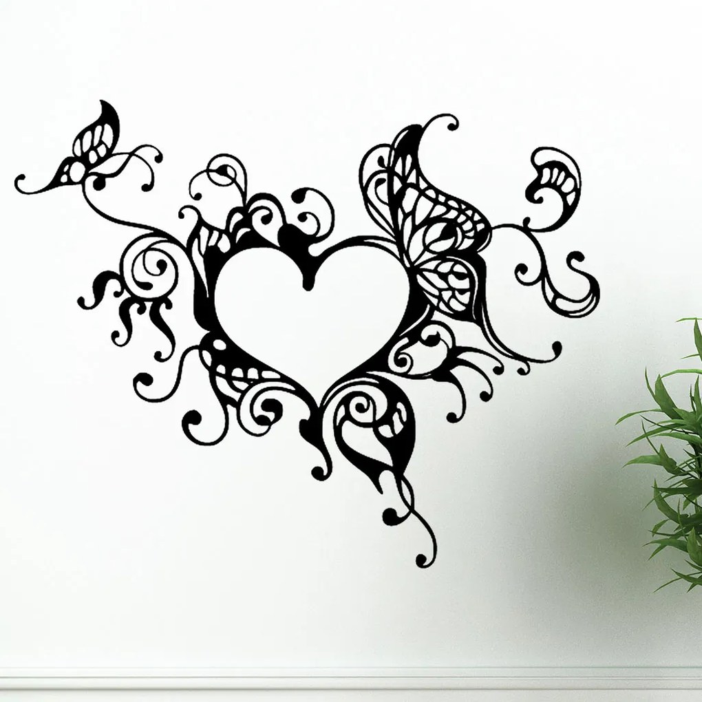 Veselá Stena Samolepka na stenu na stenu Romantické srdce Farba: černá