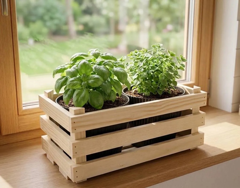 AMADEA Drevený obal s kvetináči, 32x17x15cm Český výrobok