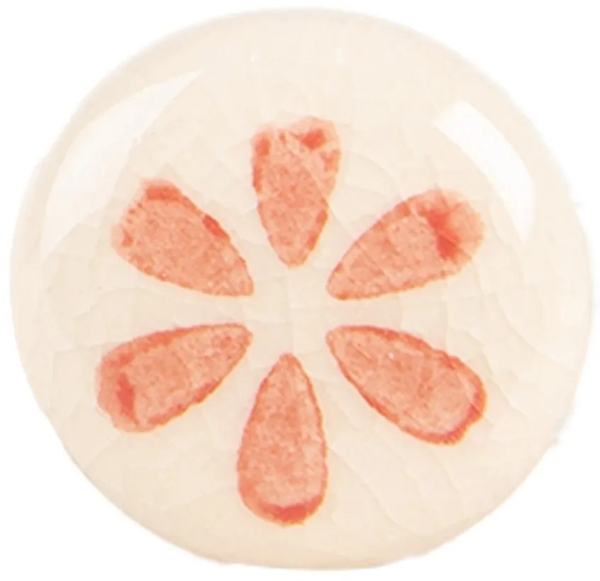 Béžová keramická knopka s oranžovým kvetom - Ø 3*3 cm / S3 cm
