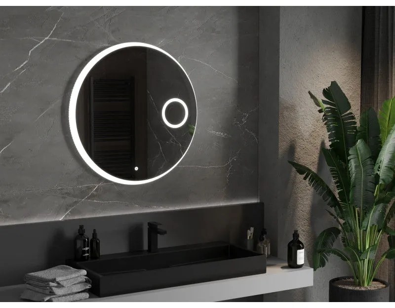 Mexen Ella, LED kúpeľňové zrkadlo s podsvietením a kozmetickým zrkadielkom 80x80 cm, 6000K, ochrana proti zahmlievaniu, 9811-080-080-611-00