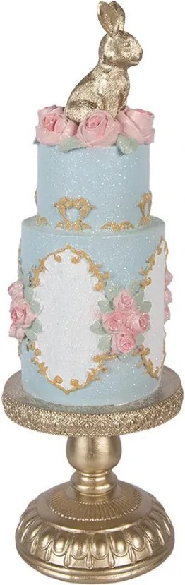 Modro-zlatá torta zdobená ružičkami a králikom - Ø 12*37 cm