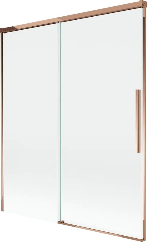 Mexen Rox, 2-krídlová posuvná vaňová zástena 140 x 150 cm, 8mm číre sklo, ružové zlato profil, 8C9-140-001-60-00