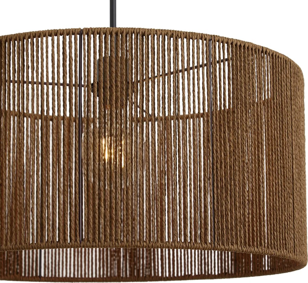 Hanglamp zwart met bruine papieren touw kap 50/50/25 - Combi 1