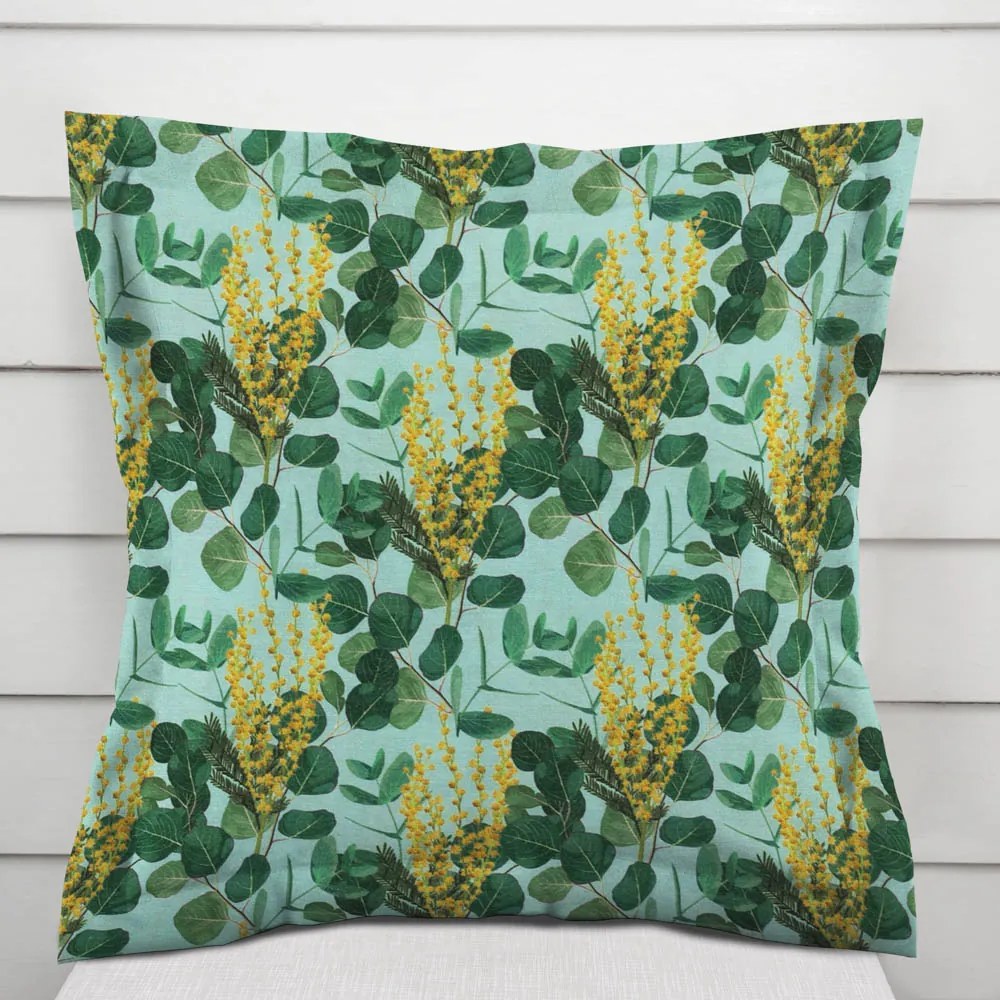 Biante Dekoračná obliečka na vankúš s lemom PML-088 Eukalypty na mätovom 50 x 60 cm