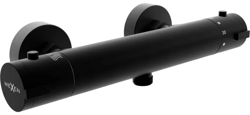 Mexen KAI, termostatická sprchová batéria so spodným 1/2" pripojením sprchy, čierna matná, 77100-70