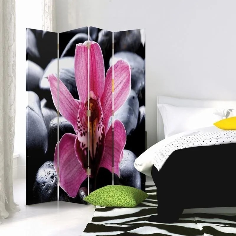 Ozdobný paraván Zen Flower Pink - 145x170 cm, štvordielny, obojstranný paraván 360°