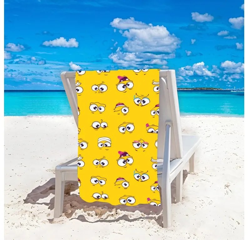 Plážový set SMILE – osuška 100×180 cm a pončo 80×145 cm, žltý