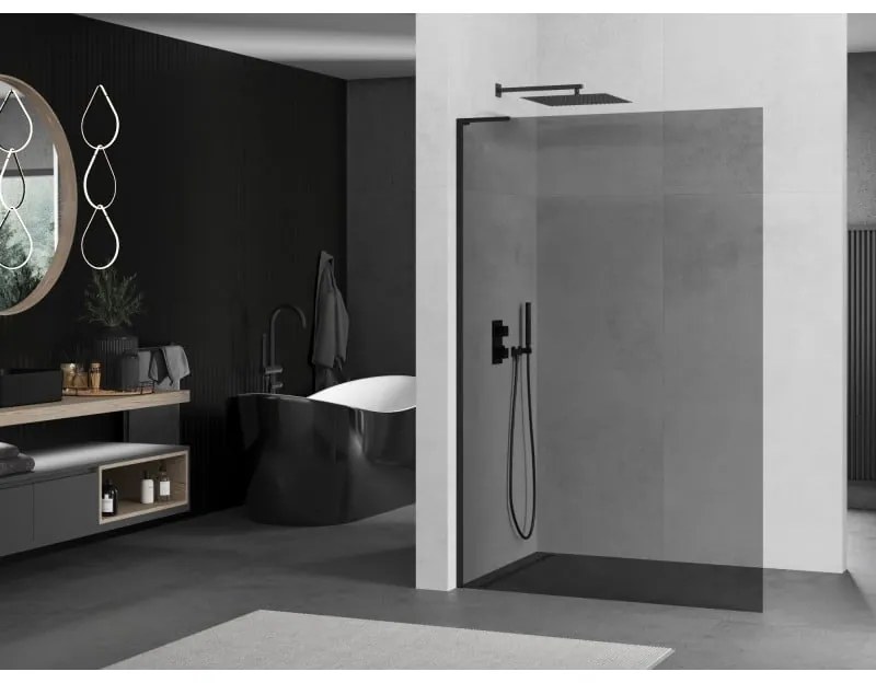 Mexen Kioto L, sprchová zástena Walk-In 90 x 200 cm, 8mm šedé sklo, čierny profil, 800-090-103-70-40