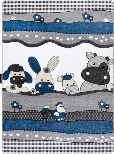 Detský kusový koberec Petit Farm animals blue