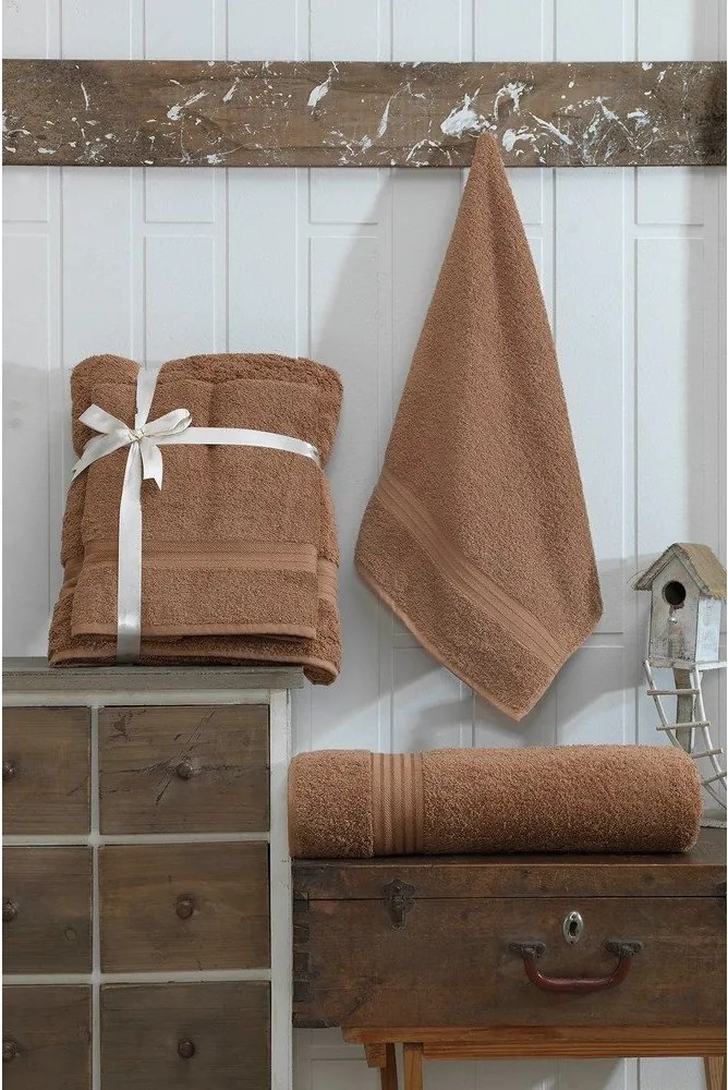 Hnedé froté bavlnené uteráky a osušky v súprave 2 ks – Foutastic