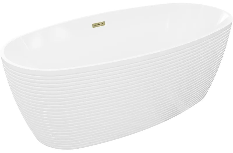 Mexen Lira, voľne stojaca vaňa, vzor, 170 × 80 cm, biela lesklá, zlatý lesklý prepad, 52831708000-50