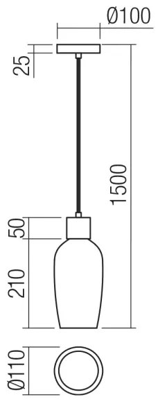 Redo 01-4044 - Luster na lanku ATLANTIS 1xE27/42W/230V pr. 11 cm čierna
