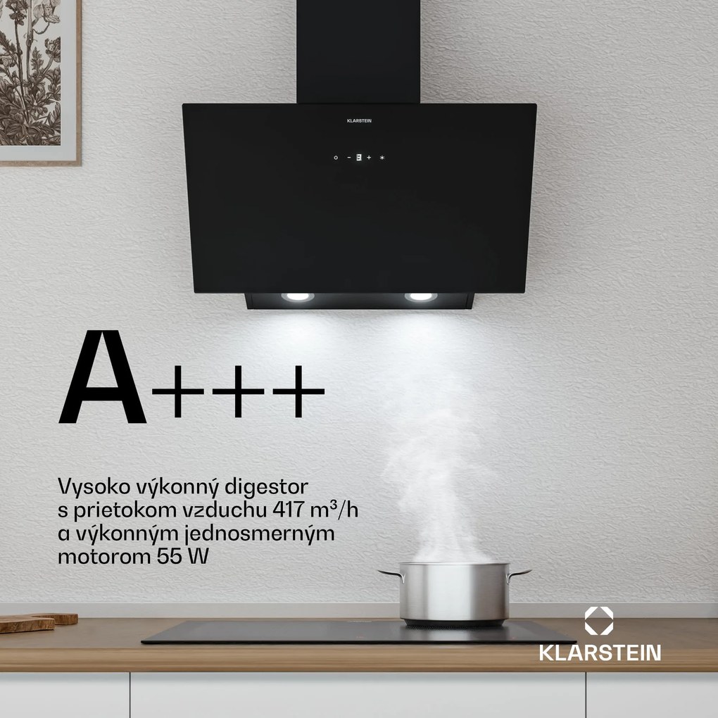 Klarstein Laurel šikmý digestor | režim odsávania vzduchu a recirkulácie | bezpečnostné sklo | 417 m³/h | 60 cm