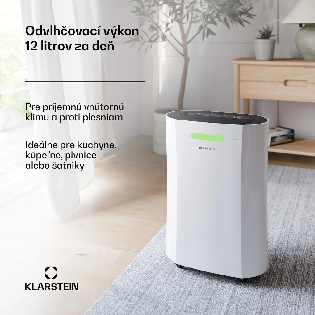 Klarstein AeroDry Smart 12 odvlhčovač vzduchu, 12 l/deň, 18 m², senzor vlhkosti, ovládanie pomocou aplikácie, 135 m³/h