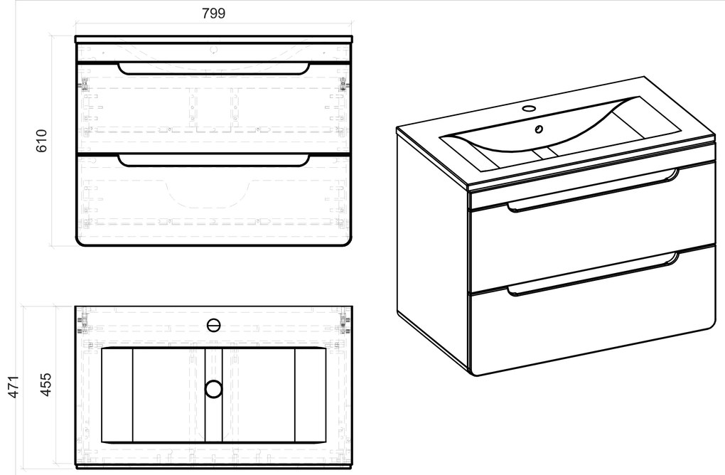 Kúpeľňová závesná skrinka pod umývadlo BÁRA 80 cm