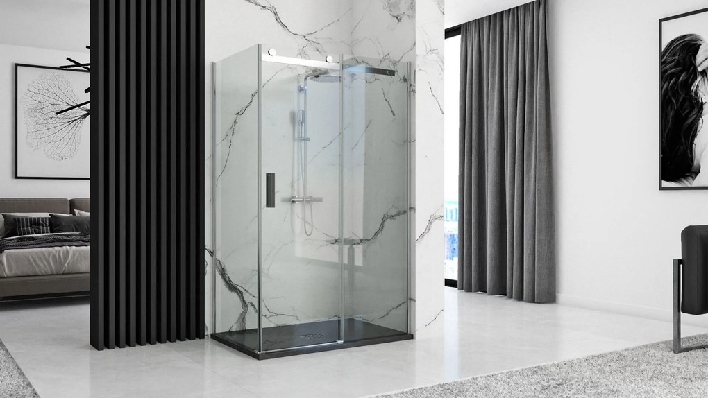 Rea Black Rock, konglomerátová sprchová vanička 120x80x3,5 cm + sifón, čierna, REA-K4579