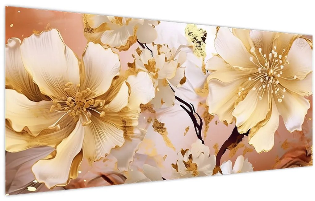 Obraz - Zlaté kvety (120x50 cm)