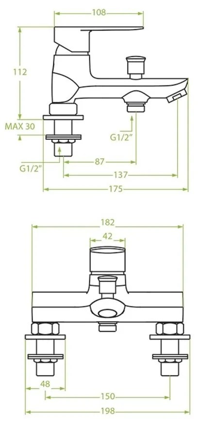 Laveo Appia, vaňová/sprchová batéria na vaňu, h-112, chrómová, LAV- BLP_015D