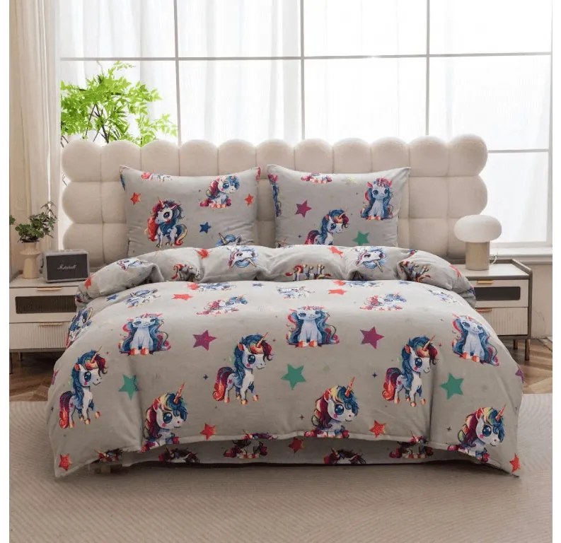 Obliečky mikroplyš CUTE UNICORN sivá Rozmer obliečky: 70 x 80 cm | 140 x 200 cm