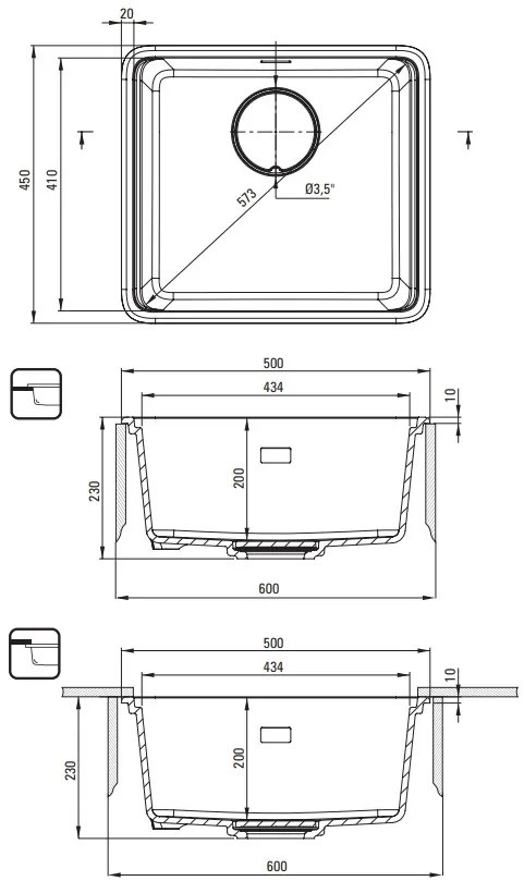 Deante Momi, 1-komorový granitový drez 500x450x230 mm s úsporným sifónom, čierna matná, DEA-ZKM_N10A