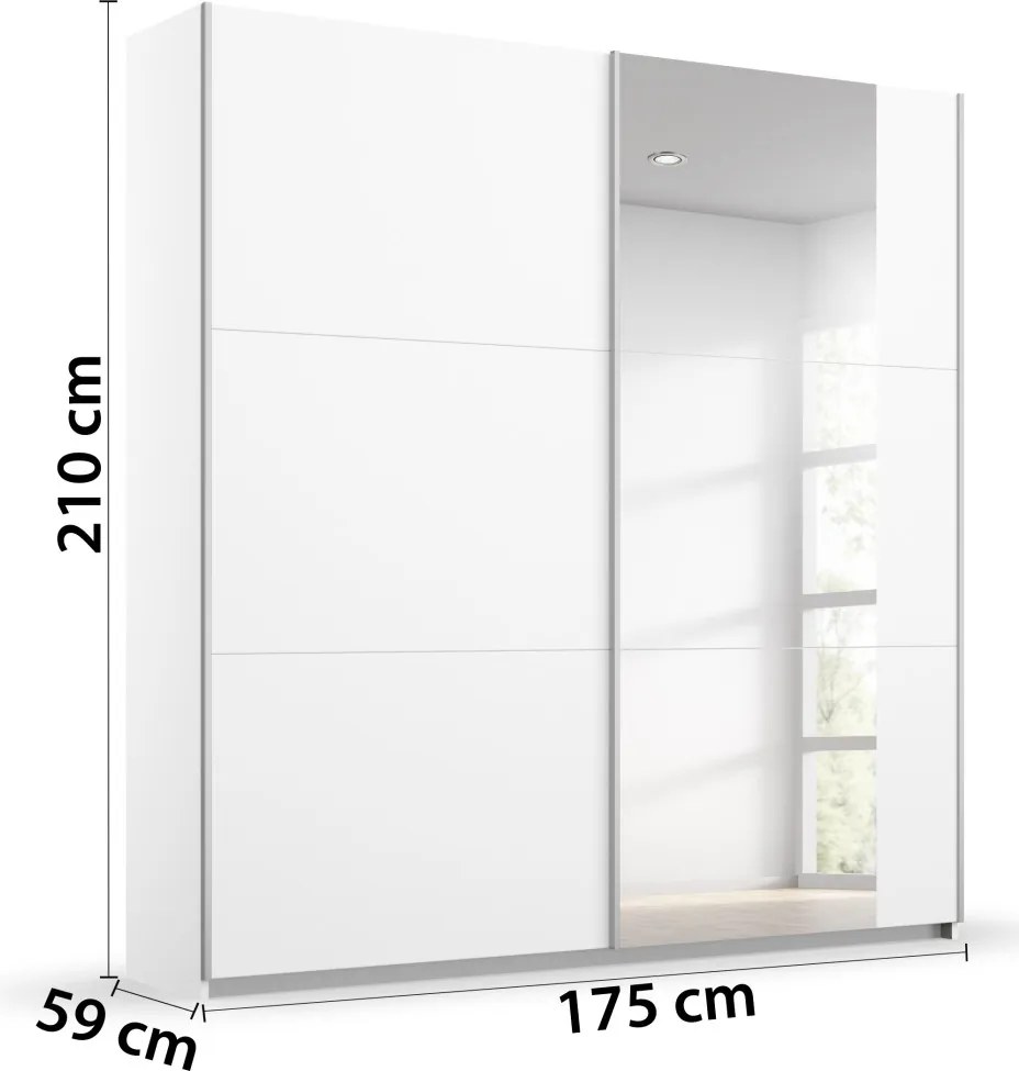 Šatníková skriňa Kronach, 175 cm, biela/zrkadlo