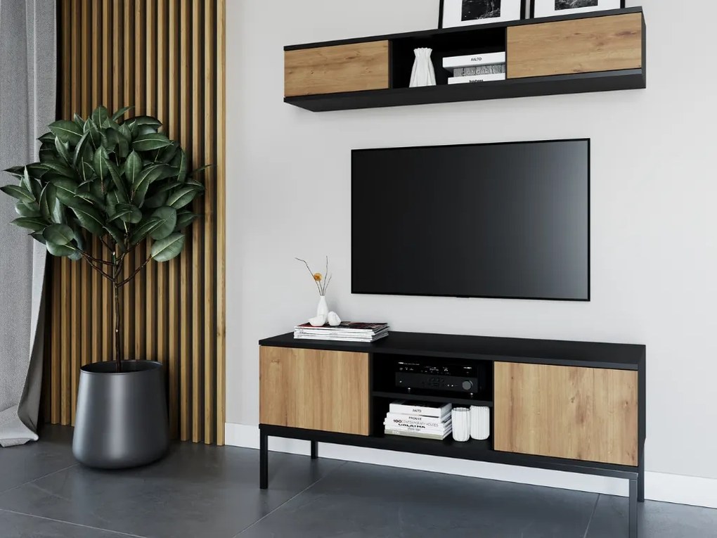 TV stolík LANZZI 120x40 cm, čierna/dub artisan