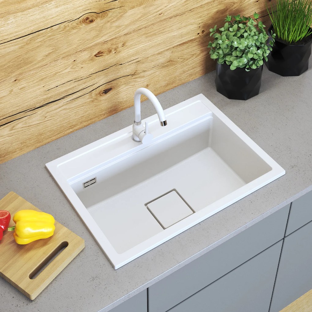 Gamma Quadro 7050, 1-komorový granitový drez 700x500x220 mm, biela, GMA-ZLE000236