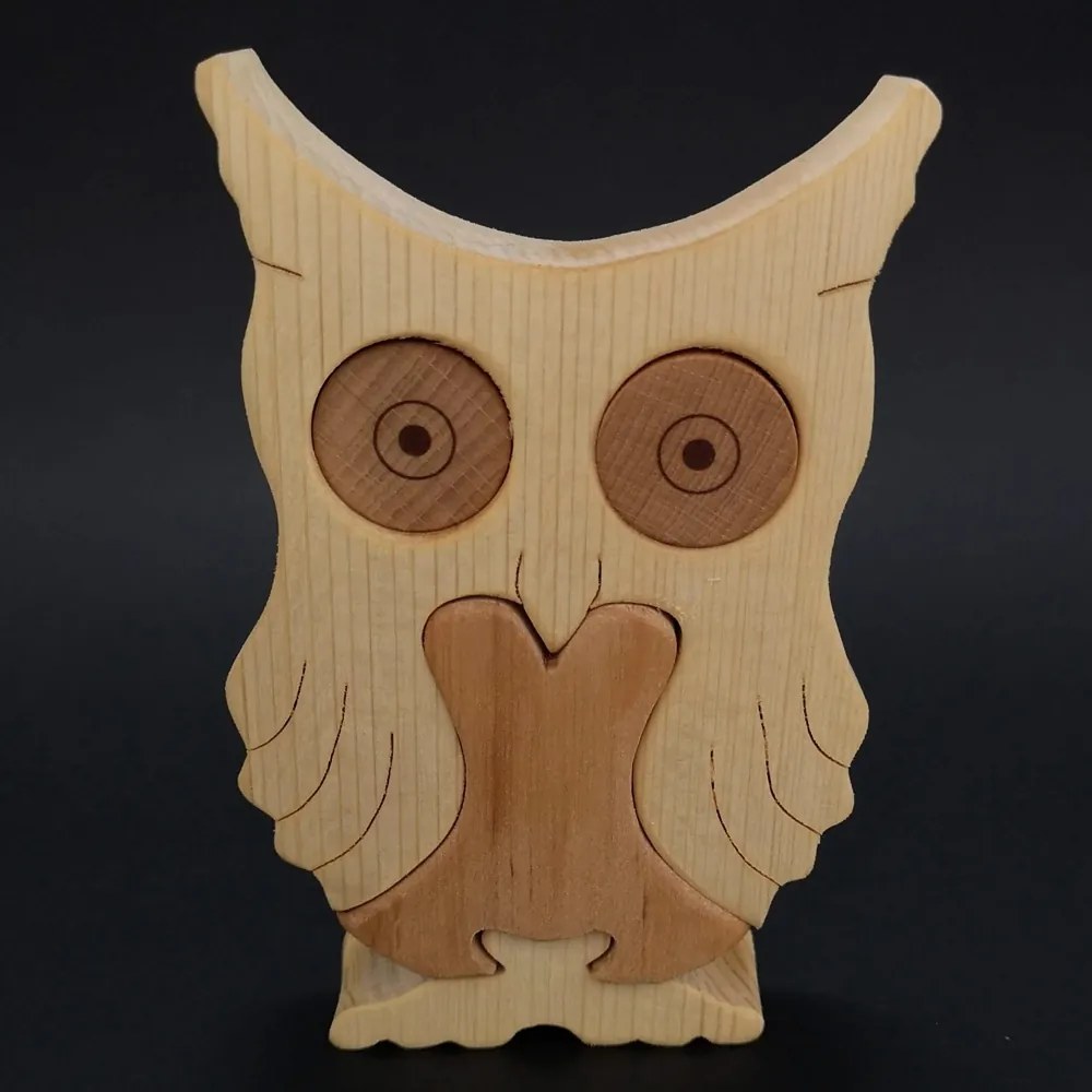 AMADEA Drevené puzzle sova, masívne drevo dvoch druhov, 15 cm